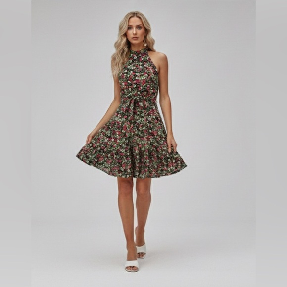 By Design Dresses & Skirts - Mira Floral Print Belted Halter Dress